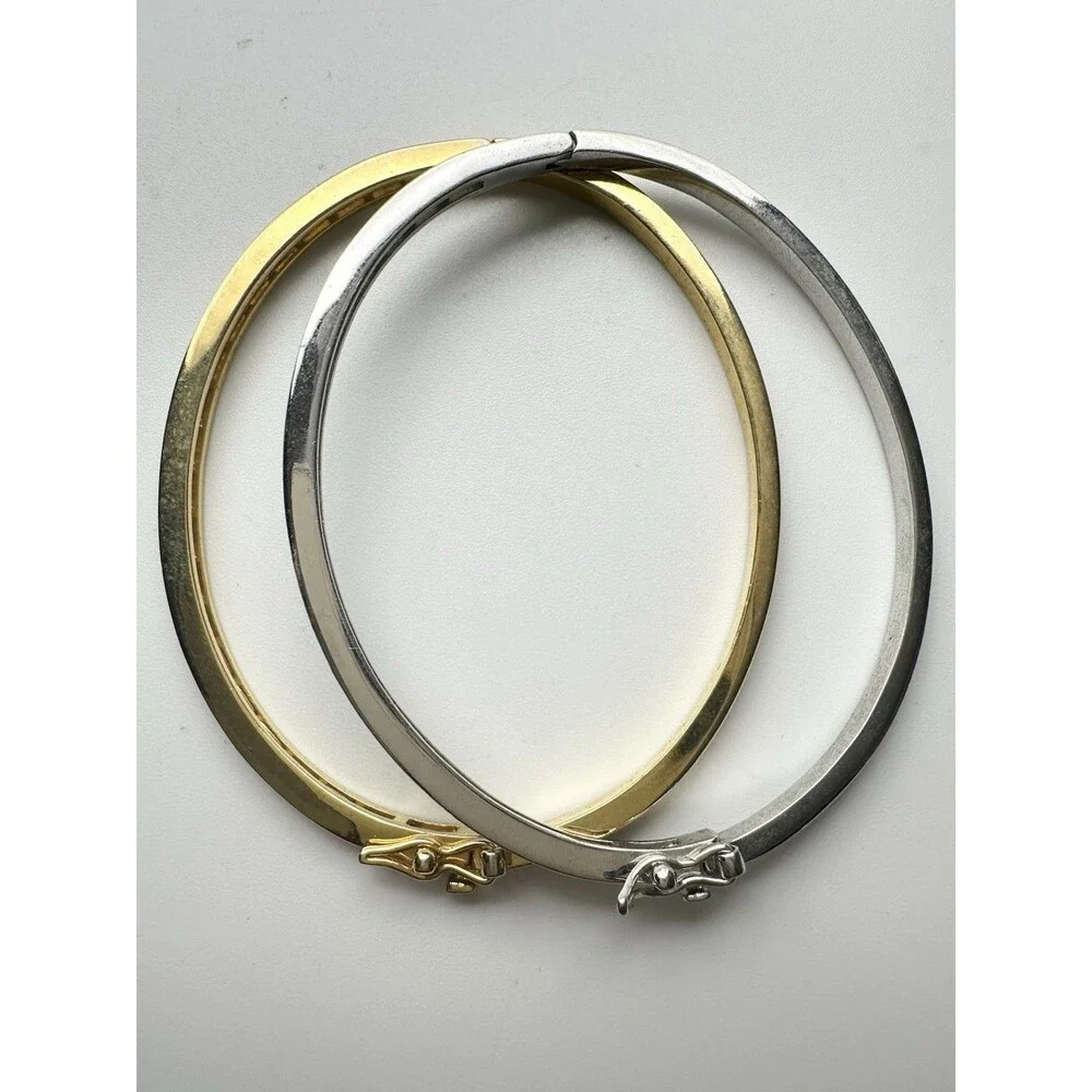 2pcs Baguette Bangle Bracelet Gold Silver Tone 7.25”